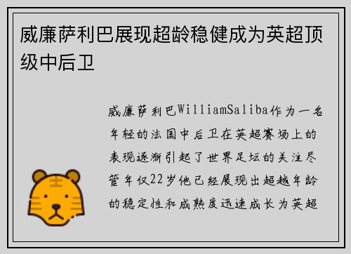 威廉萨利巴展现超龄稳健成为英超顶级中后卫